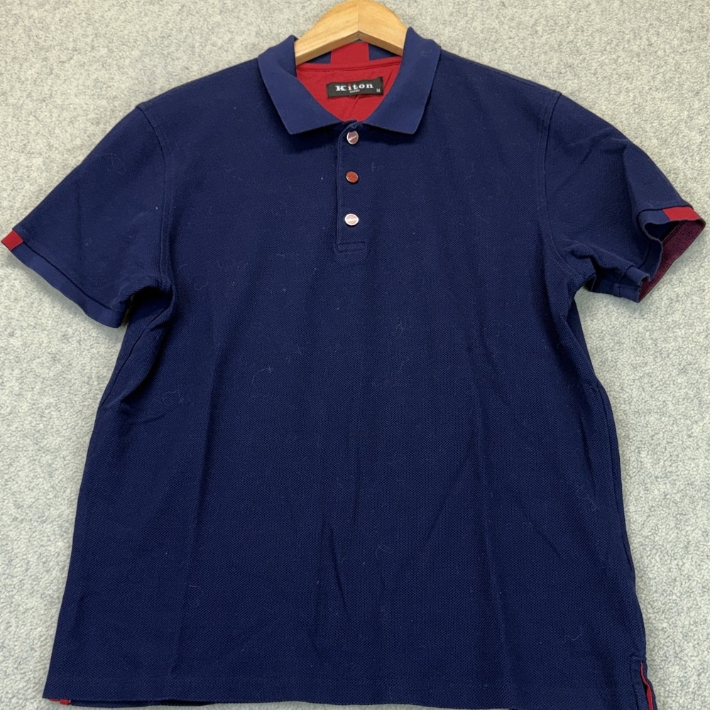 Kiton Mens Polo Shirt Navy Blue Classic Collar Short Sleeve Performance Golf M